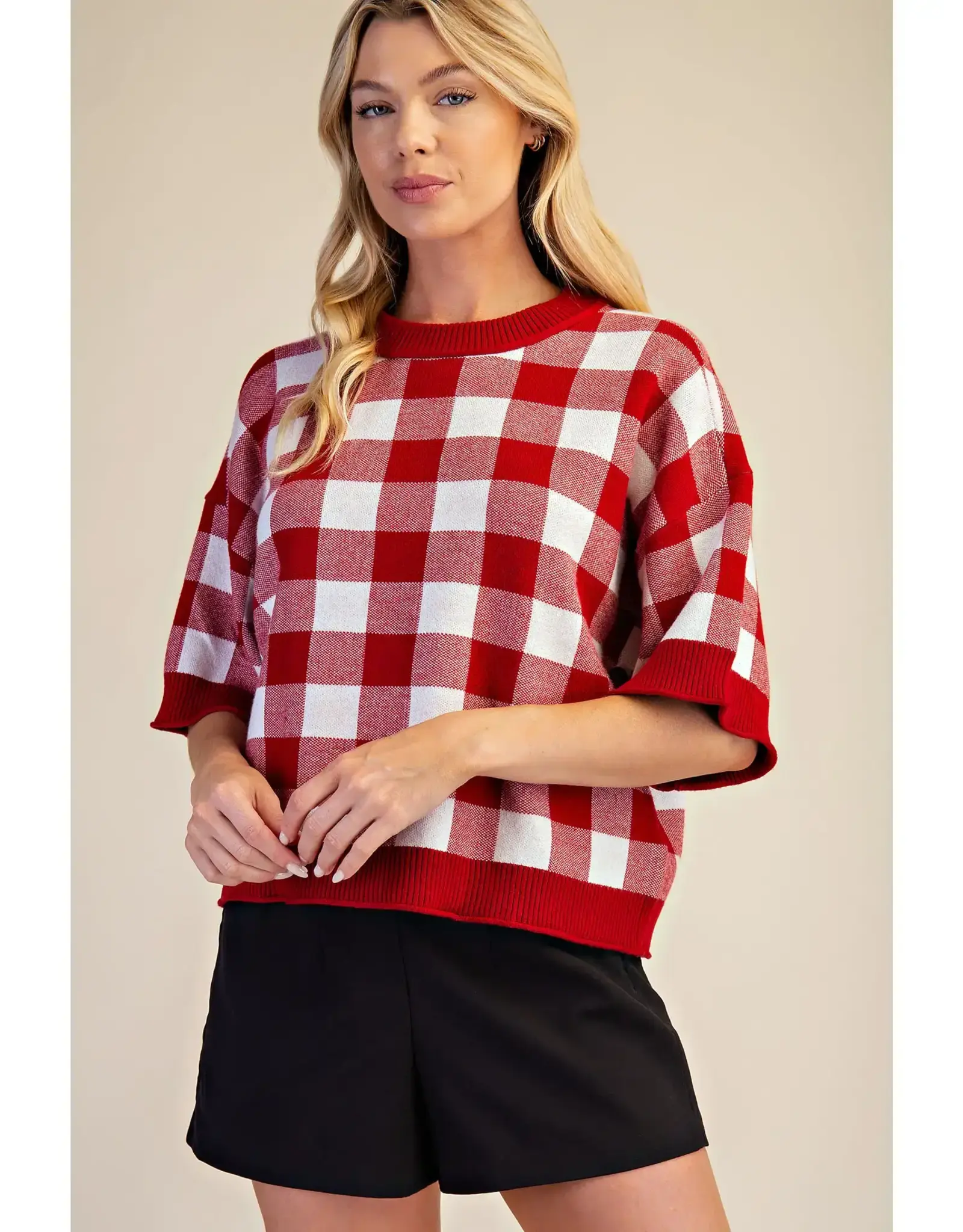 Betsy Burgundy Gingham Sweater
