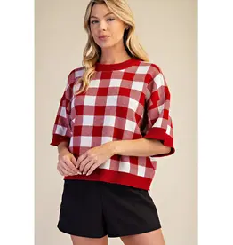 Betsy Burgundy Gingham Sweater