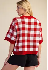 Betsy Burgundy Gingham Sweater