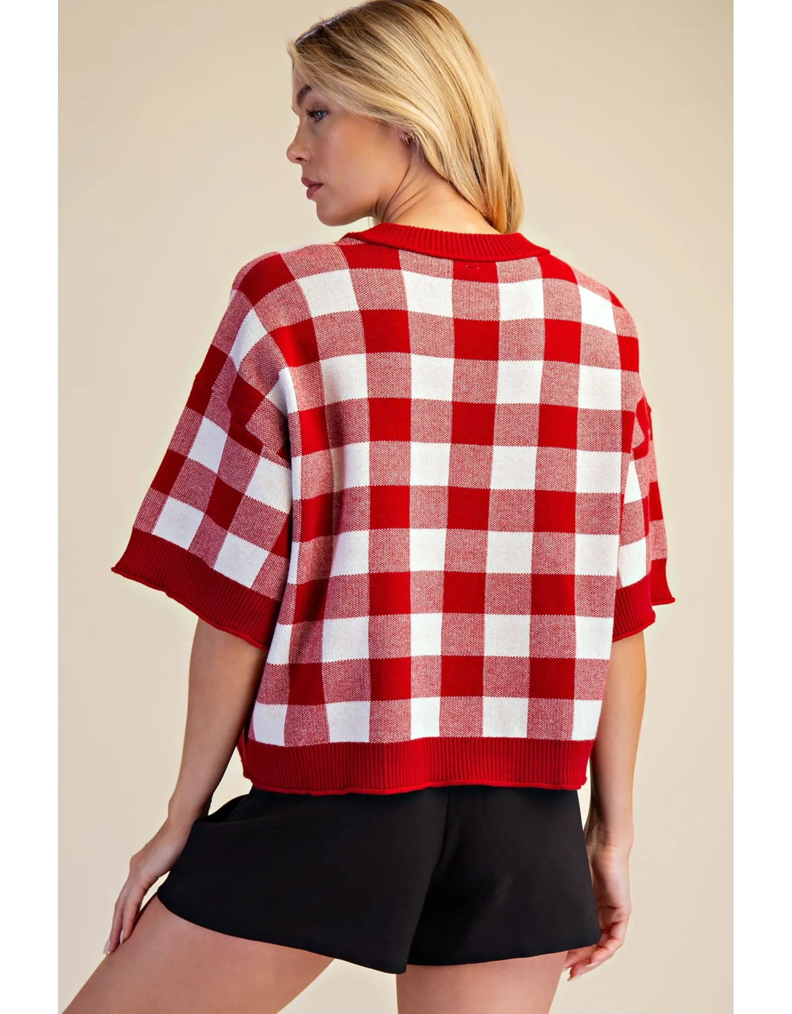 Betsy Burgundy Gingham Sweater