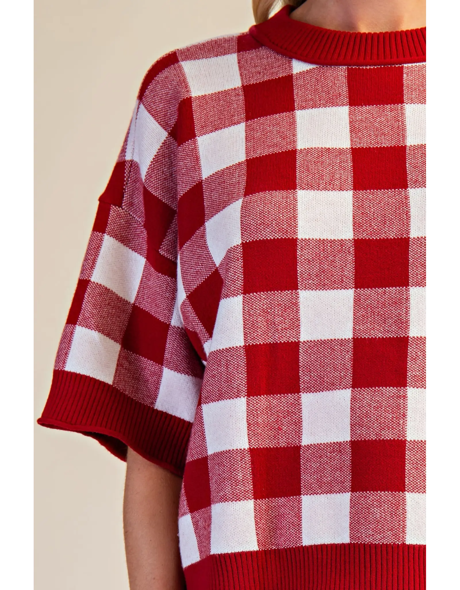 Betsy Burgundy Gingham Sweater