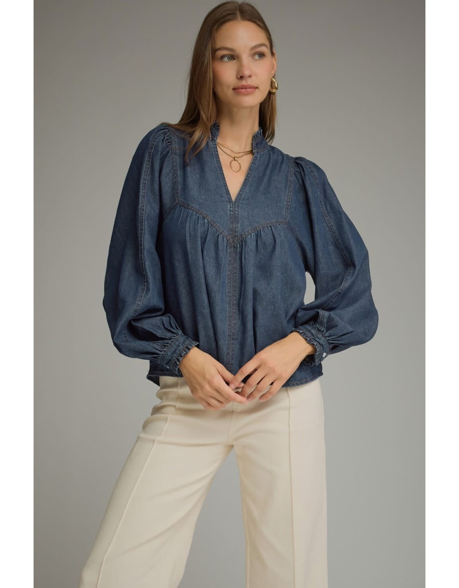 Victoria V-Neck Denim Top