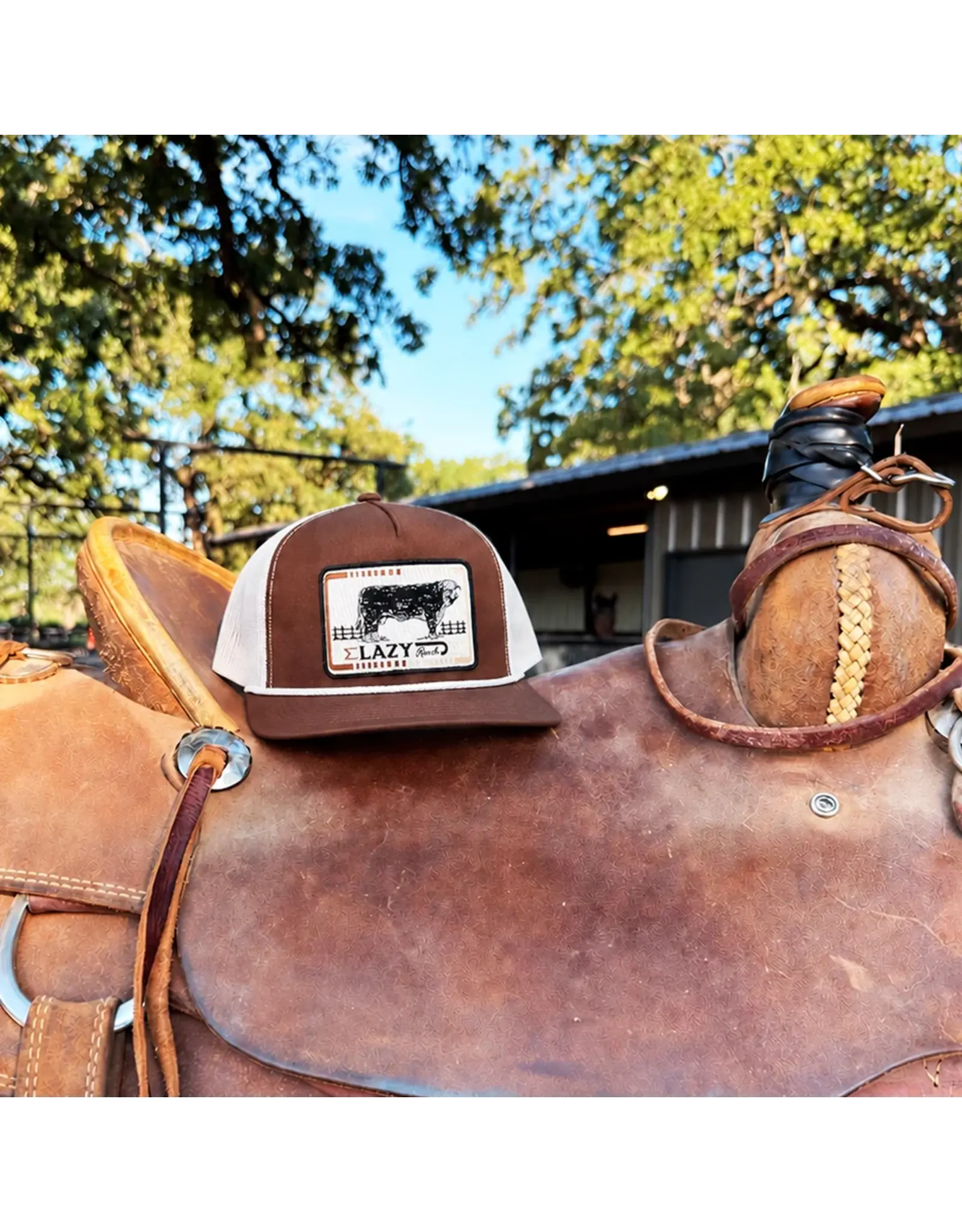 Lazy J Brown & White Iron Hide Rope High Profile Trucker Hat