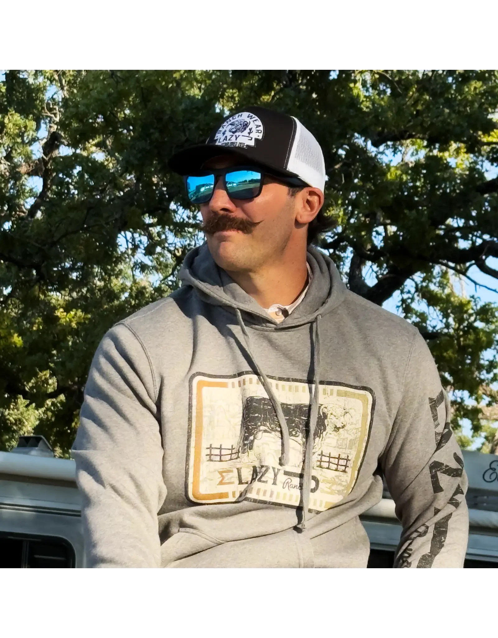Lazy J Heather Grey Iron Hide Pullover Hoodie