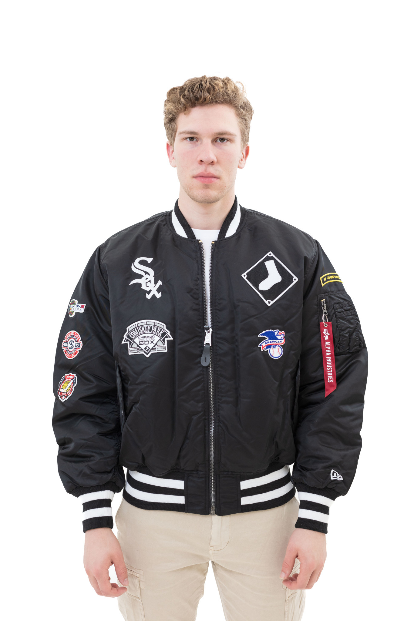 New Era X Alpha Industries CHI WHT Sox Bomber Jacket 'BLK|13026035|TF