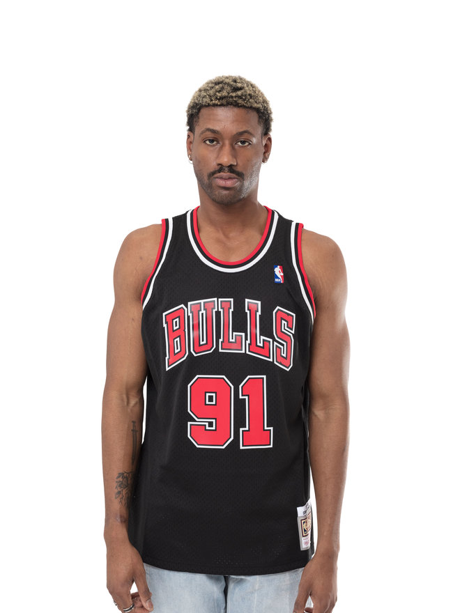 Big & Tall Men's Dennis Rodman Chicago Bulls Nike Swingman Black/Red Strip  Throwback Jersey