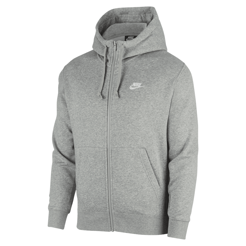 Nike Sportswear Club Fleece Full Zip Hoodie Dk Grey Heather Matte Silver White Top Fashion
