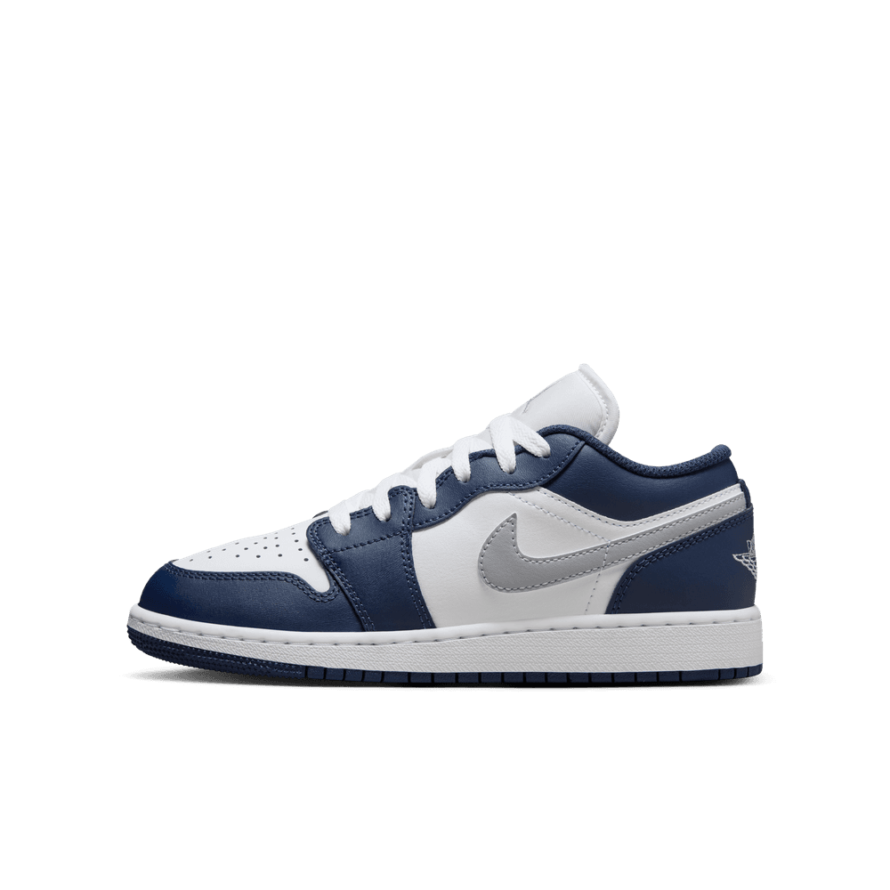 GS Air Jordan 1 Low White Wolf Grey Midnight Navy 553560 141 TF Top Fashion