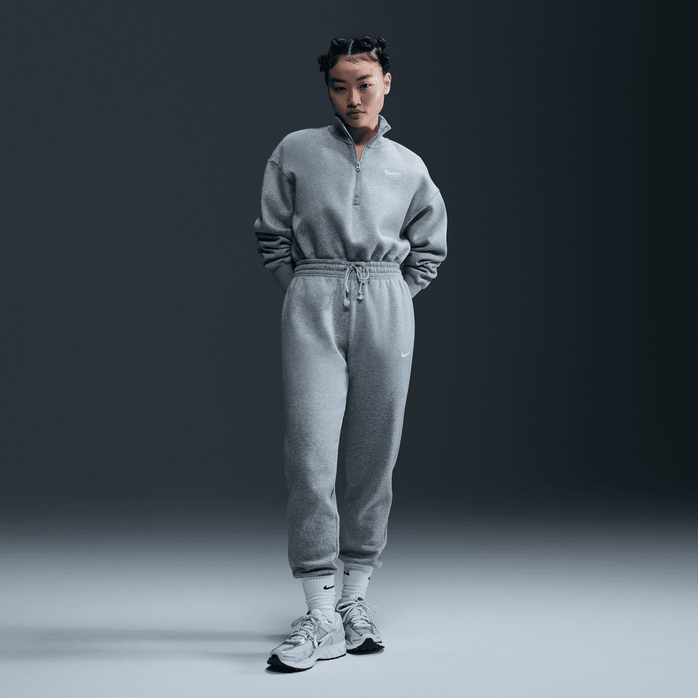 ★正品★【NIKE】W'S PHOENIX FLEECE SETUP ◆関税/送料込◆ Wmns Nike SPW PHX FLC 1/2-Zip Crop SWS 'Dk GRY HET /Sail