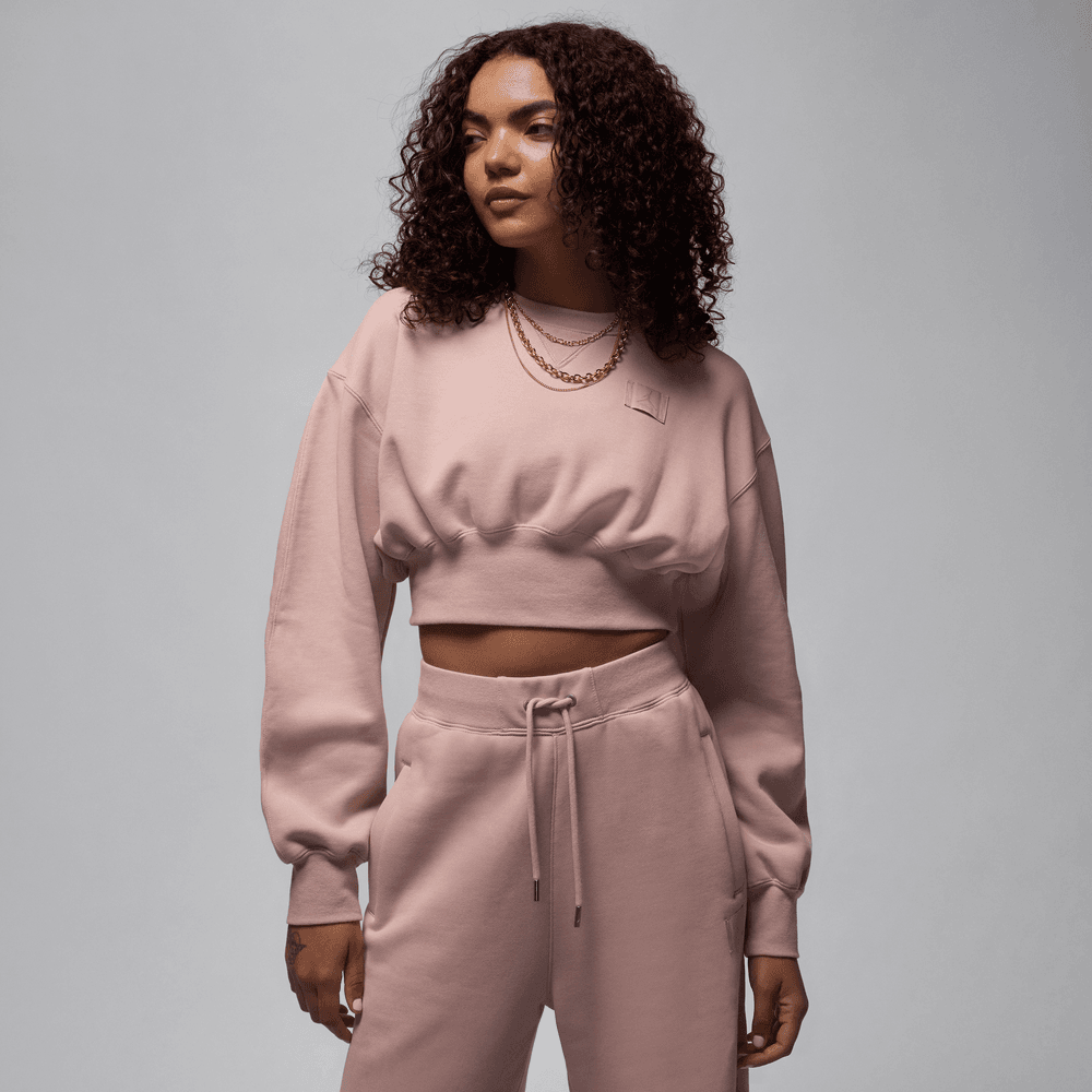 Wmns Air Jordan Flight FLC CROP Sweatshirt 'PNK Oxford