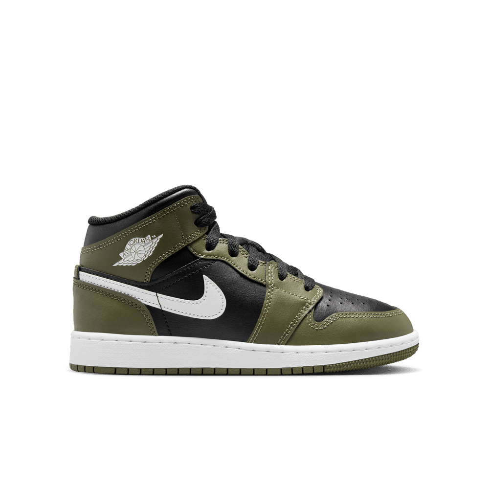 GS Air Jordan 1 Mid 'Black/White-Medium Olive|DQ8423-092|Top GS Air Jordan 1 Mid 'Black/White-Medium Olive|DQ8423-092|Top