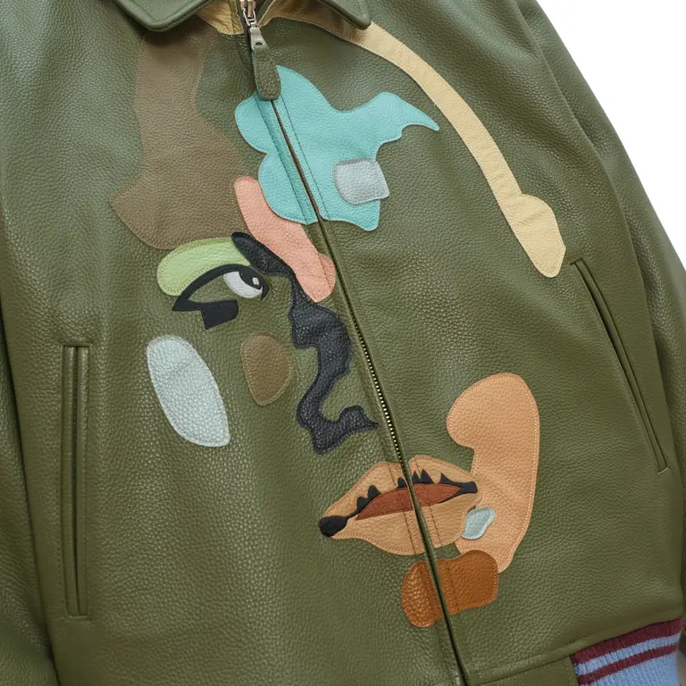 Kidsuper Kidsuper Patchwork Face Leather Varsity Jacket