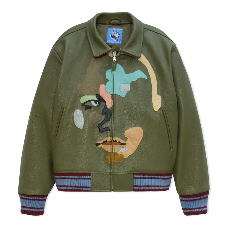 Kidsuper Kidsuper Patchwork Face Leather Varsity Jacket