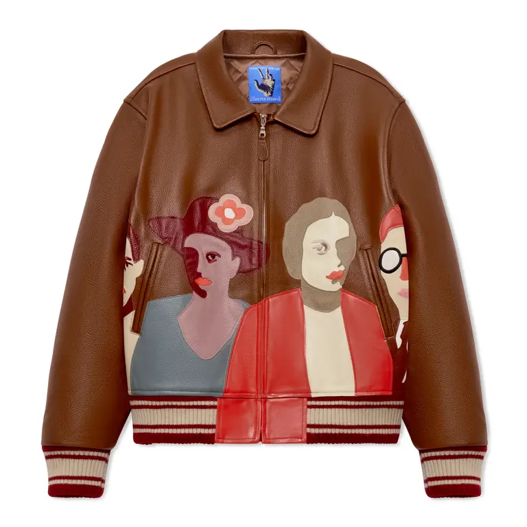 Kidsuper Kidsuper Patchwork Portraits Leather Varsity Jacket