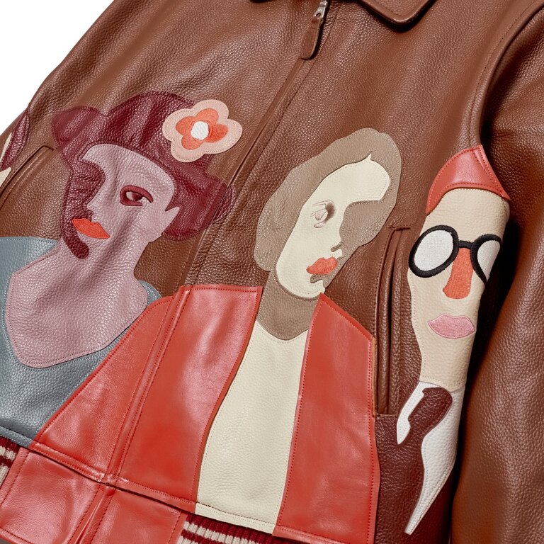 Kidsuper Kidsuper Patchwork Portraits Leather Varsity Jacket