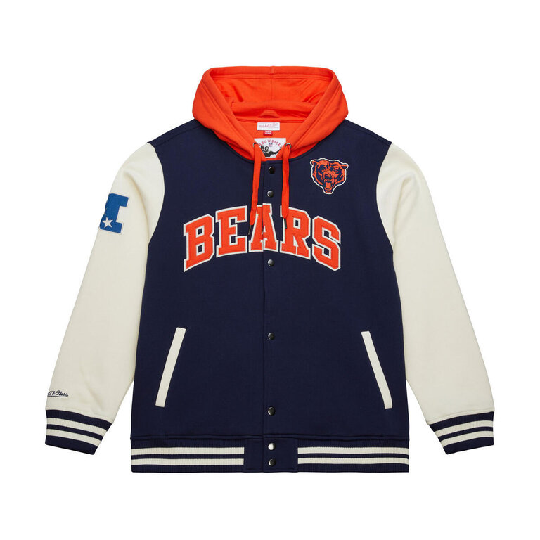Mitchell & Ness M&N NFL Vintage Logo Chicago Bears Courtside Fleece Button Front Hoodie