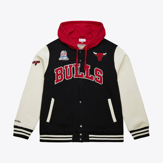 Mitchell & Ness M&N NBA Vintage Logo Chicago Bulls Courtside Fleece Button Front Hoodie