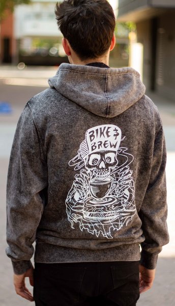 Bike and Brew Faded Grey Skully Hoodie