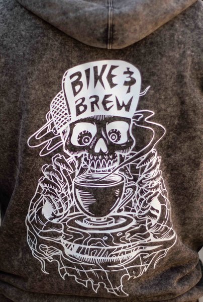 Bike and Brew Faded Grey Skully Hoodie