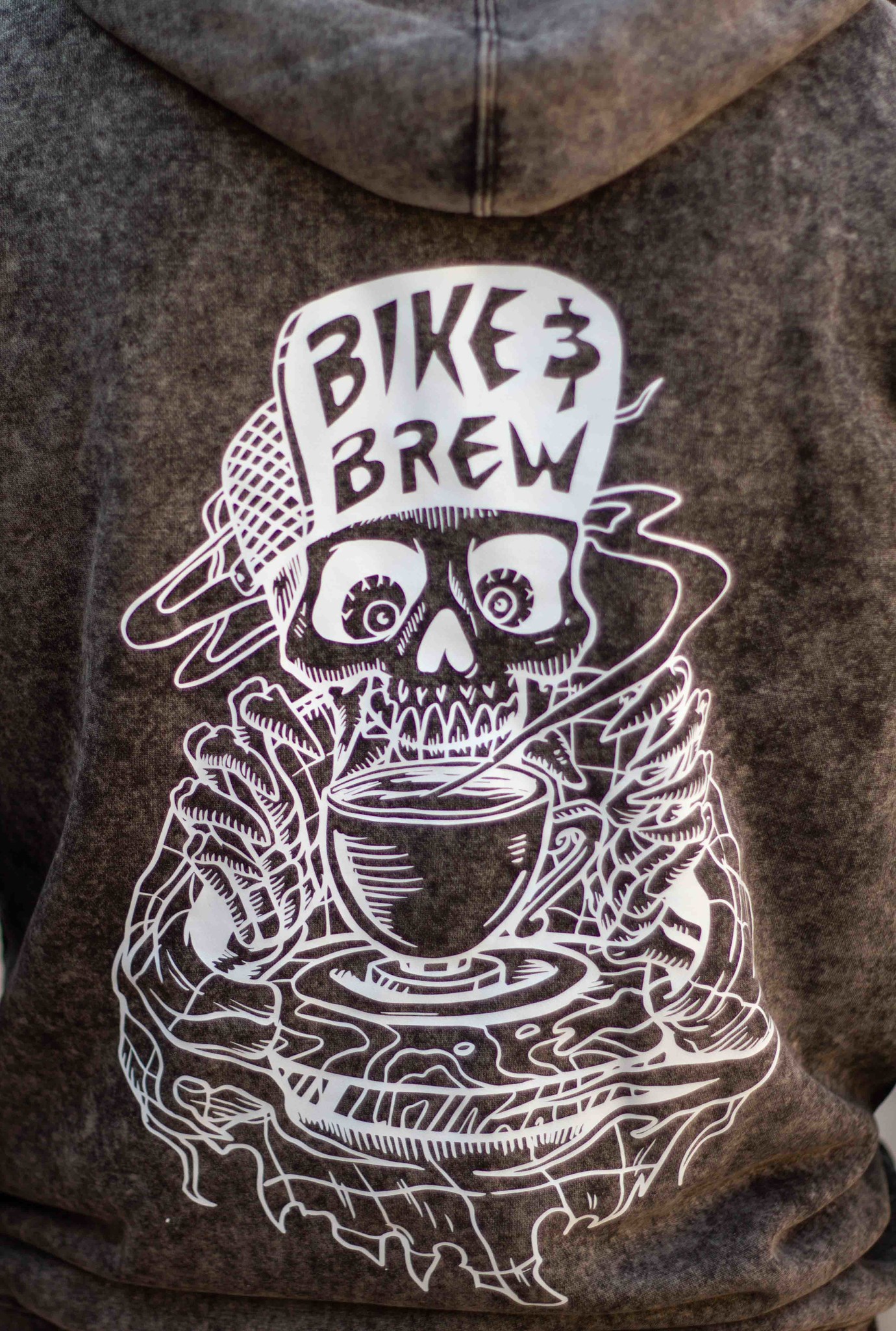 BIKE AND BREW Faded Grey Skully Hoodie