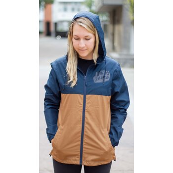 BIKE AND BREW Blue/Brown Full Zip Windbreaker