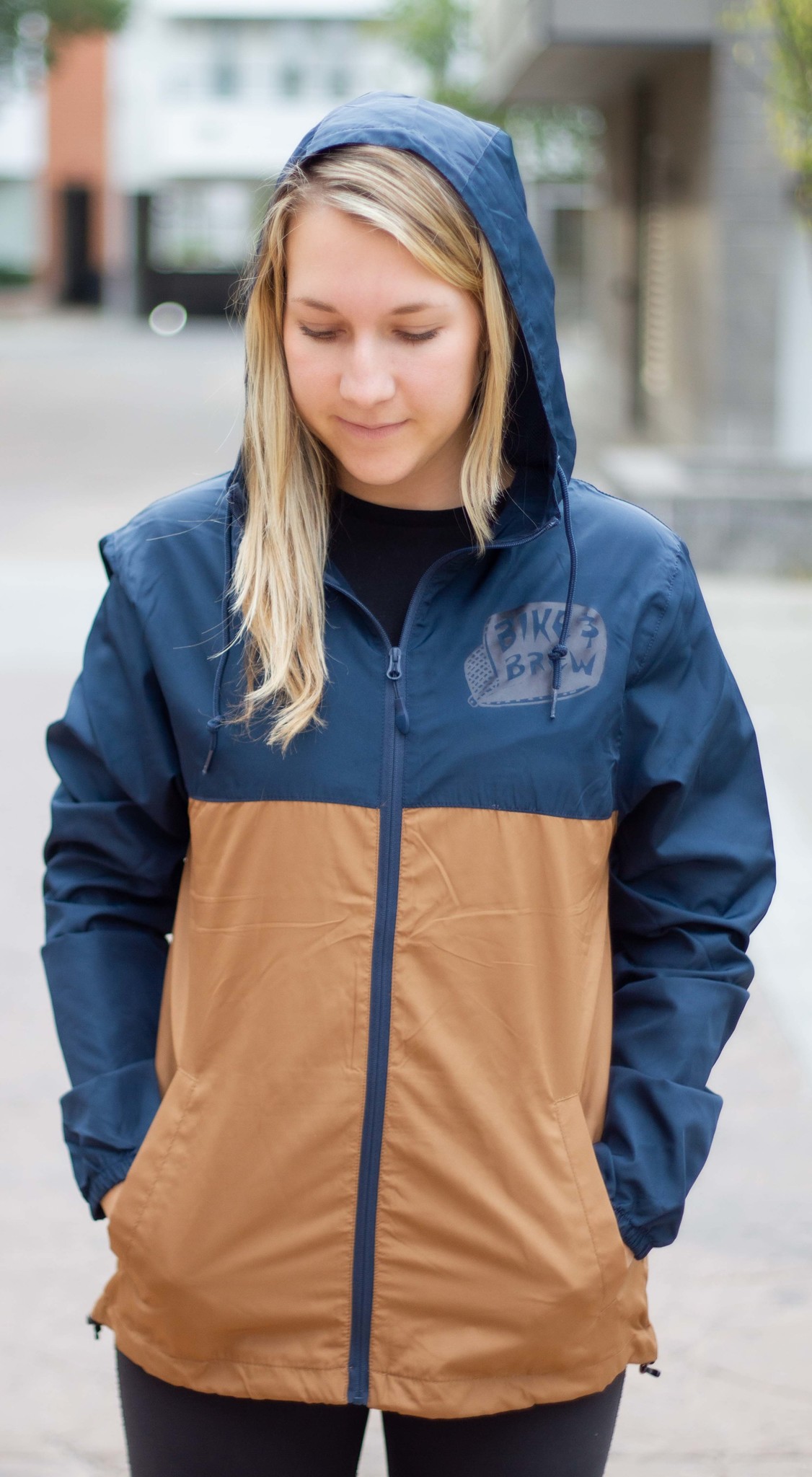 BIKE AND BREW Blue/Brown Full Zip Windbreaker