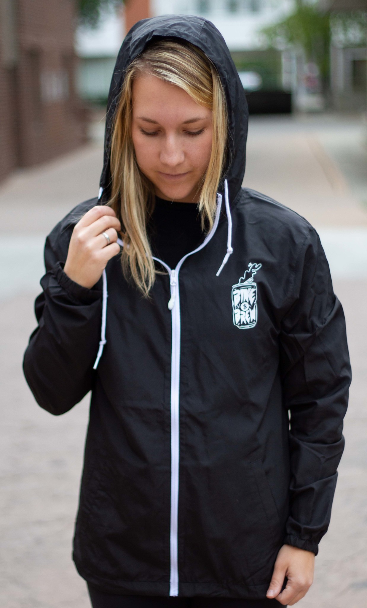BIKE AND BREW Black Full Zip Windbreaker