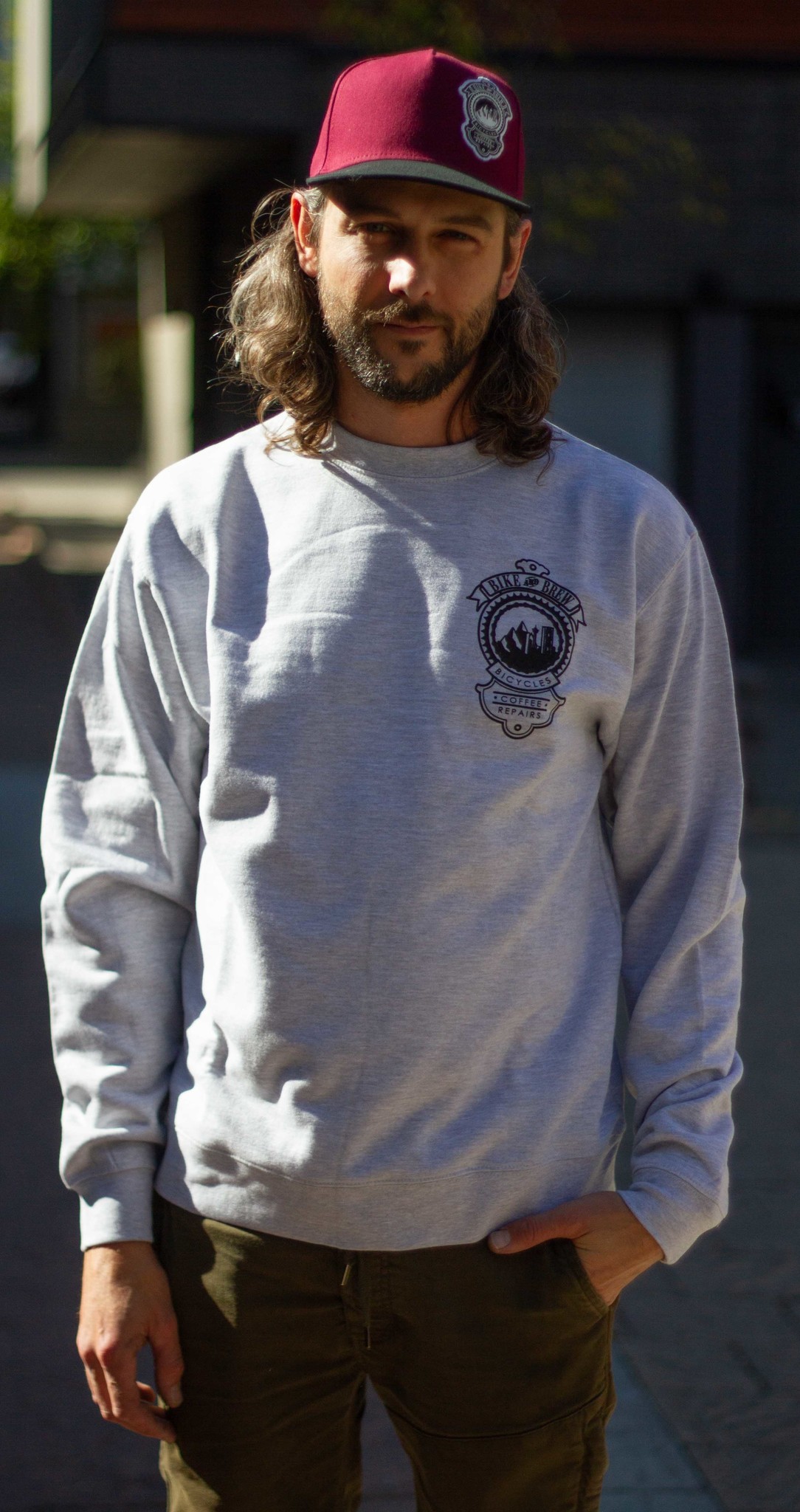 BIKE AND BREW OG Crew Pullover Heather Grey