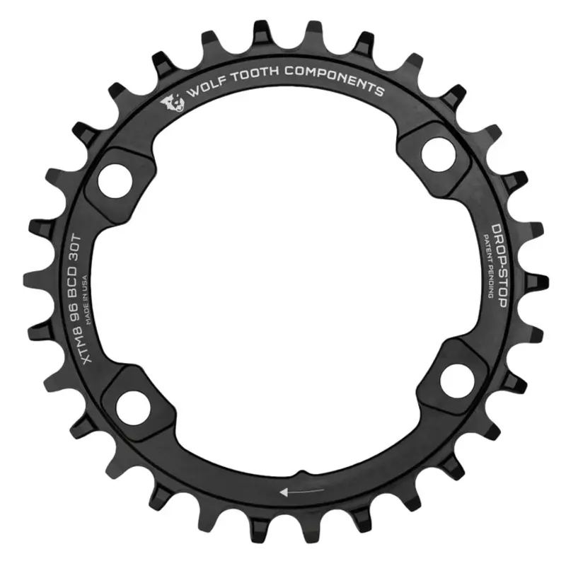 Wolf Tooth Drop Stop ST 96 BCD 30T 1x Chainring 4 Bolt - Black