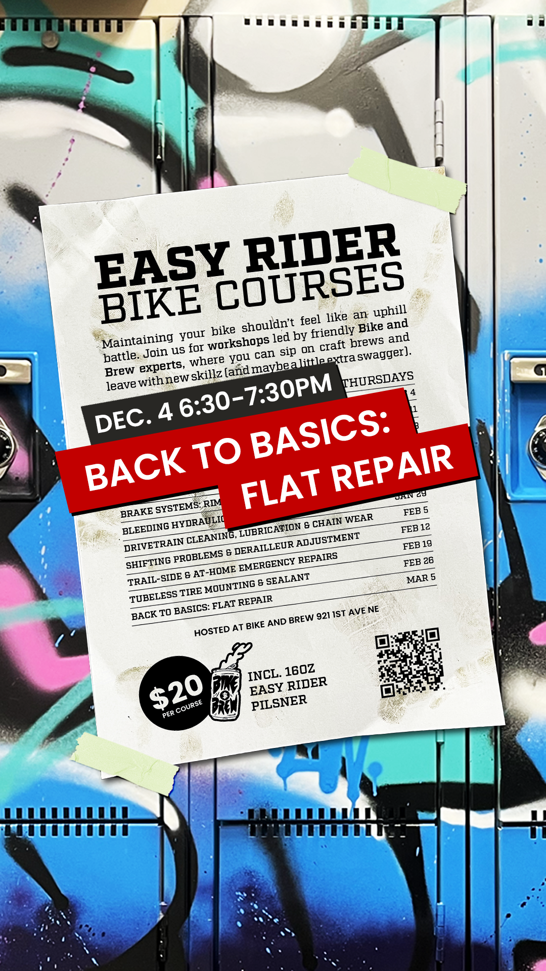 BIKE AND BREW Easy Rider Bike Courses - Flat Repair: December 4th