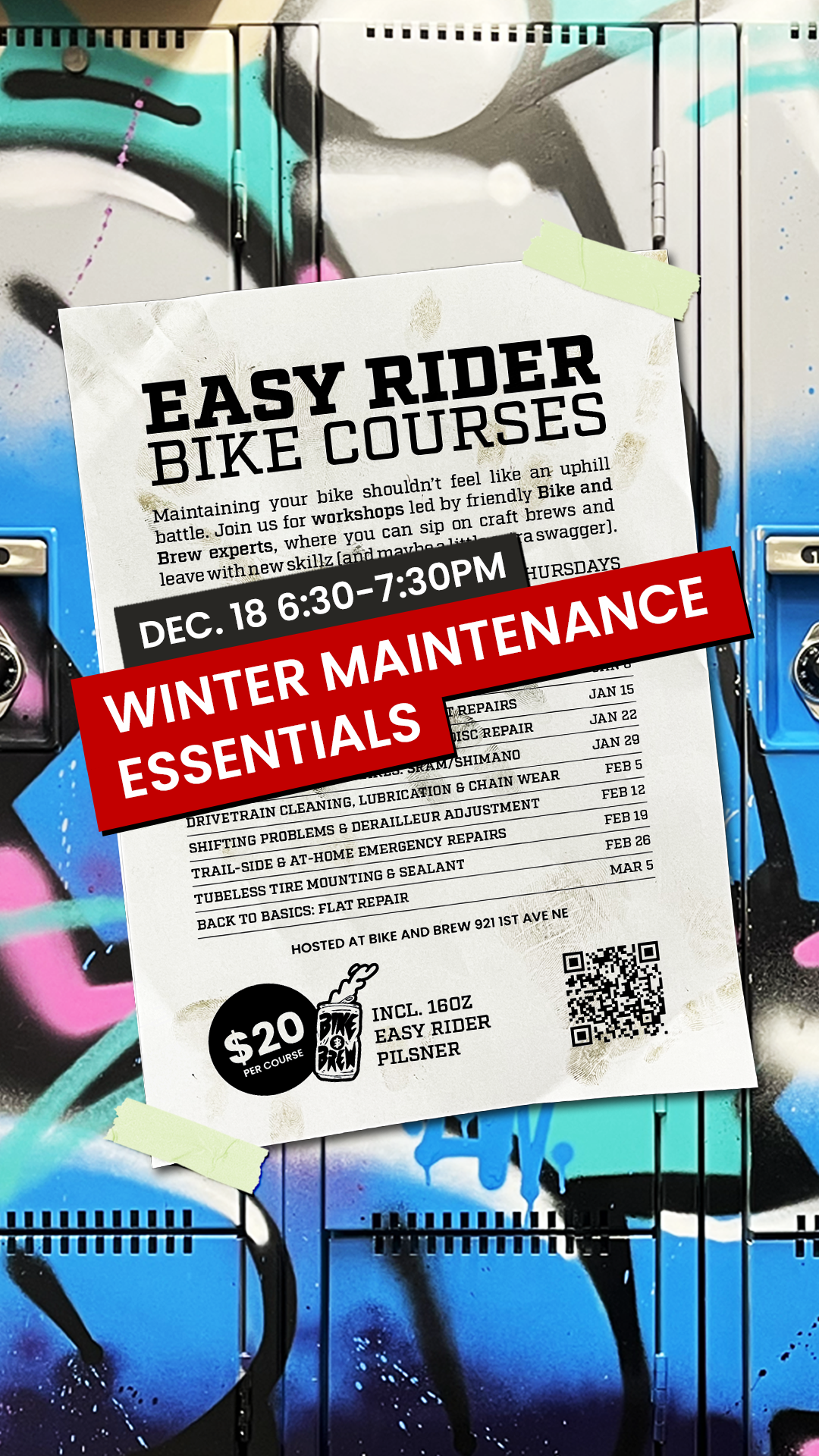 BIKE AND BREW Easy Rider Bike Courses - Winter Maintenance Essentials: December 18th