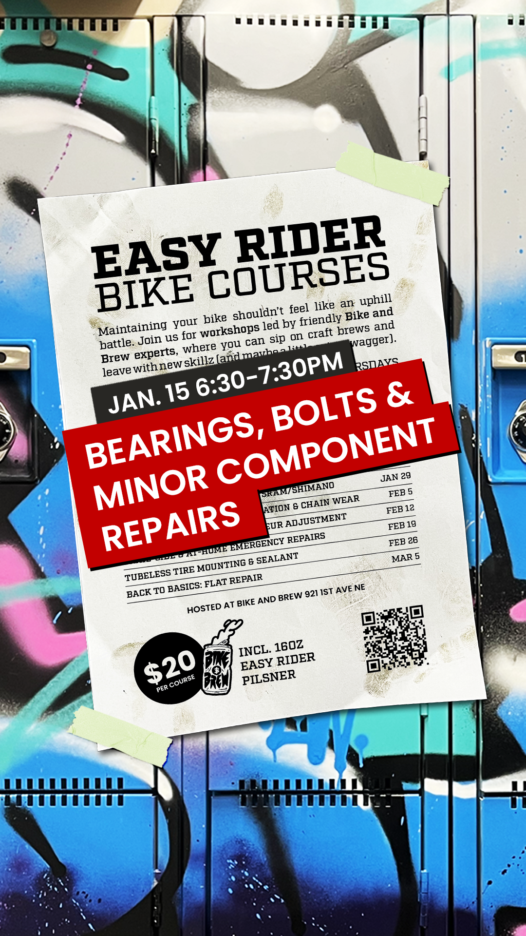 BIKE AND BREW Easy Rider Bike Courses - Bearings, Bolts and Minor Component Repairs: January 15th