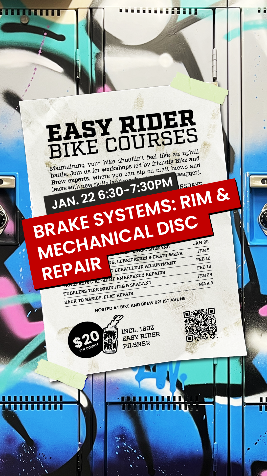 BIKE AND BREW Easy Rider Bike Courses - Rim and Mechanical Disc: January 22nd
