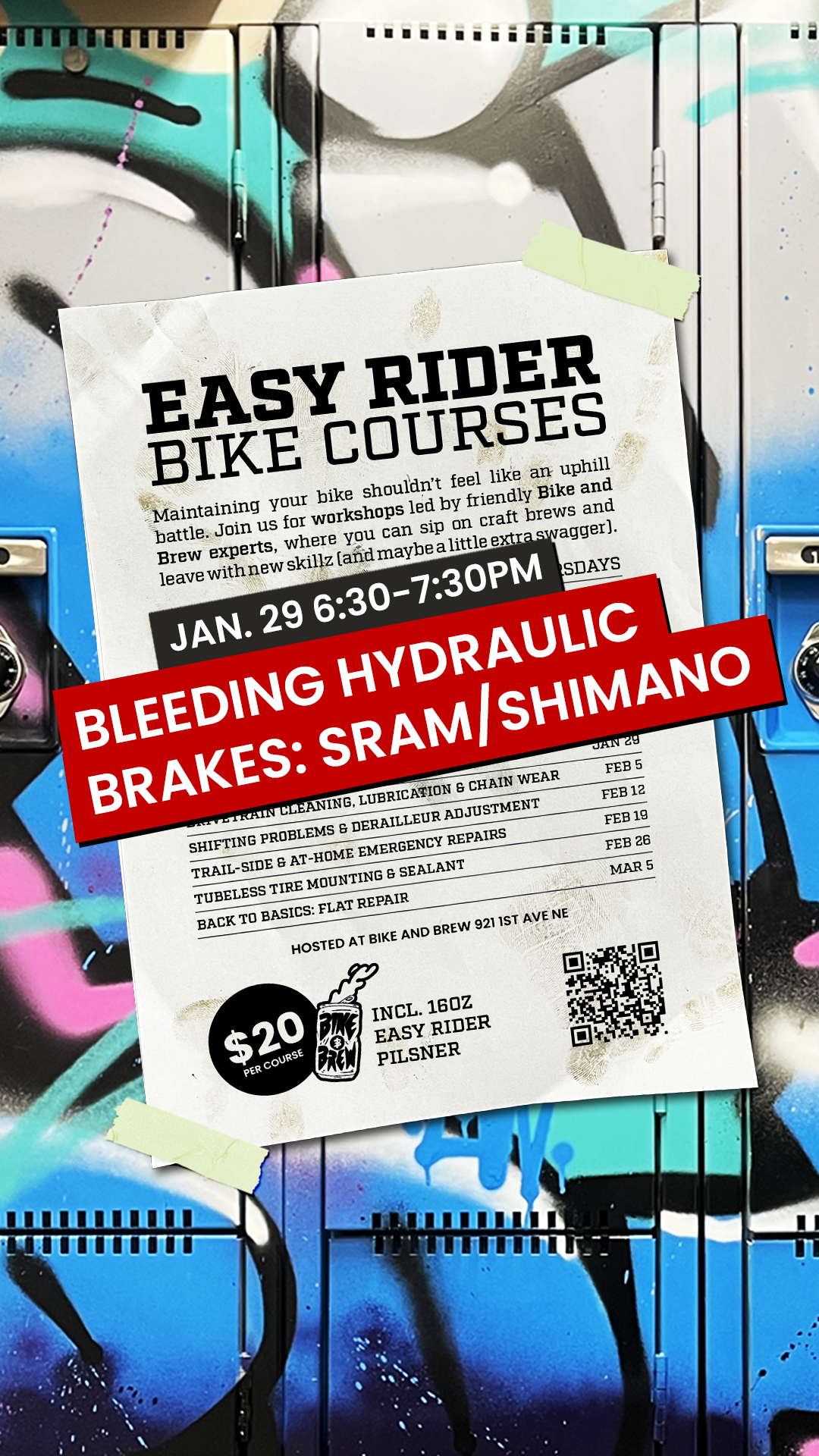 BIKE AND BREW Easy Rider Bike Courses - Bleeding Hydraulic Brakes: Shimano/Sram: January 29th