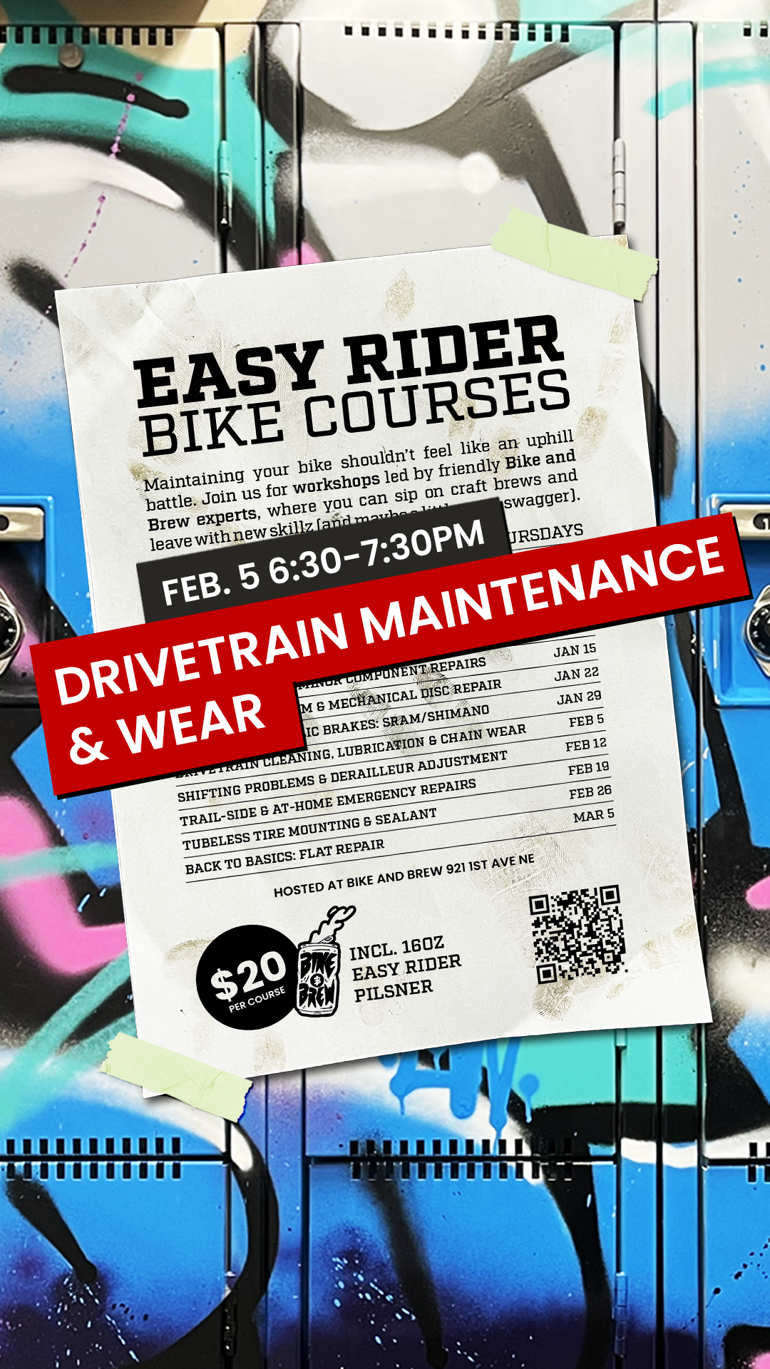 BIKE AND BREW Easy Rider Bike Courses - Drivetrain Maintenance and Wear: February 5th