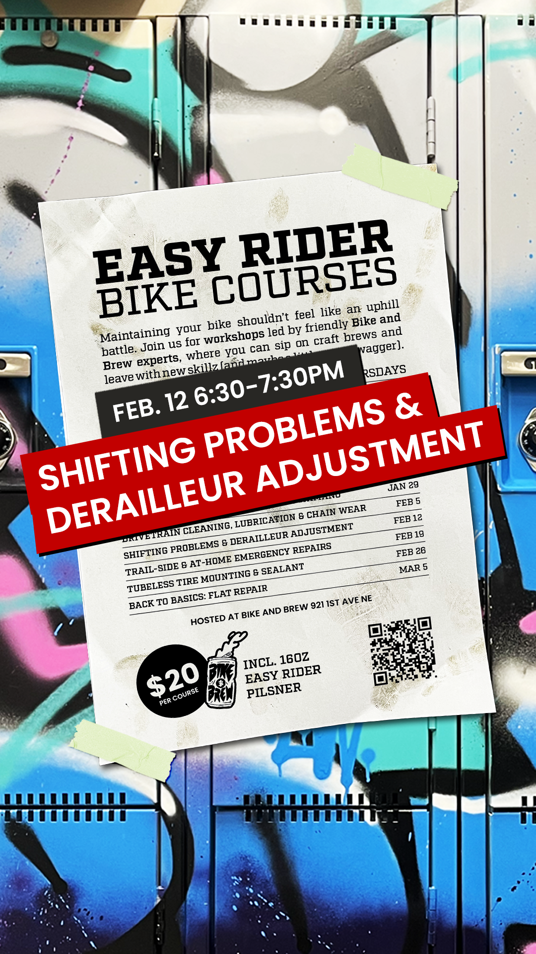 BIKE AND BREW Easy Rider Bike Courses - Shifting Problems and Derailleur Adjustment: February 12th