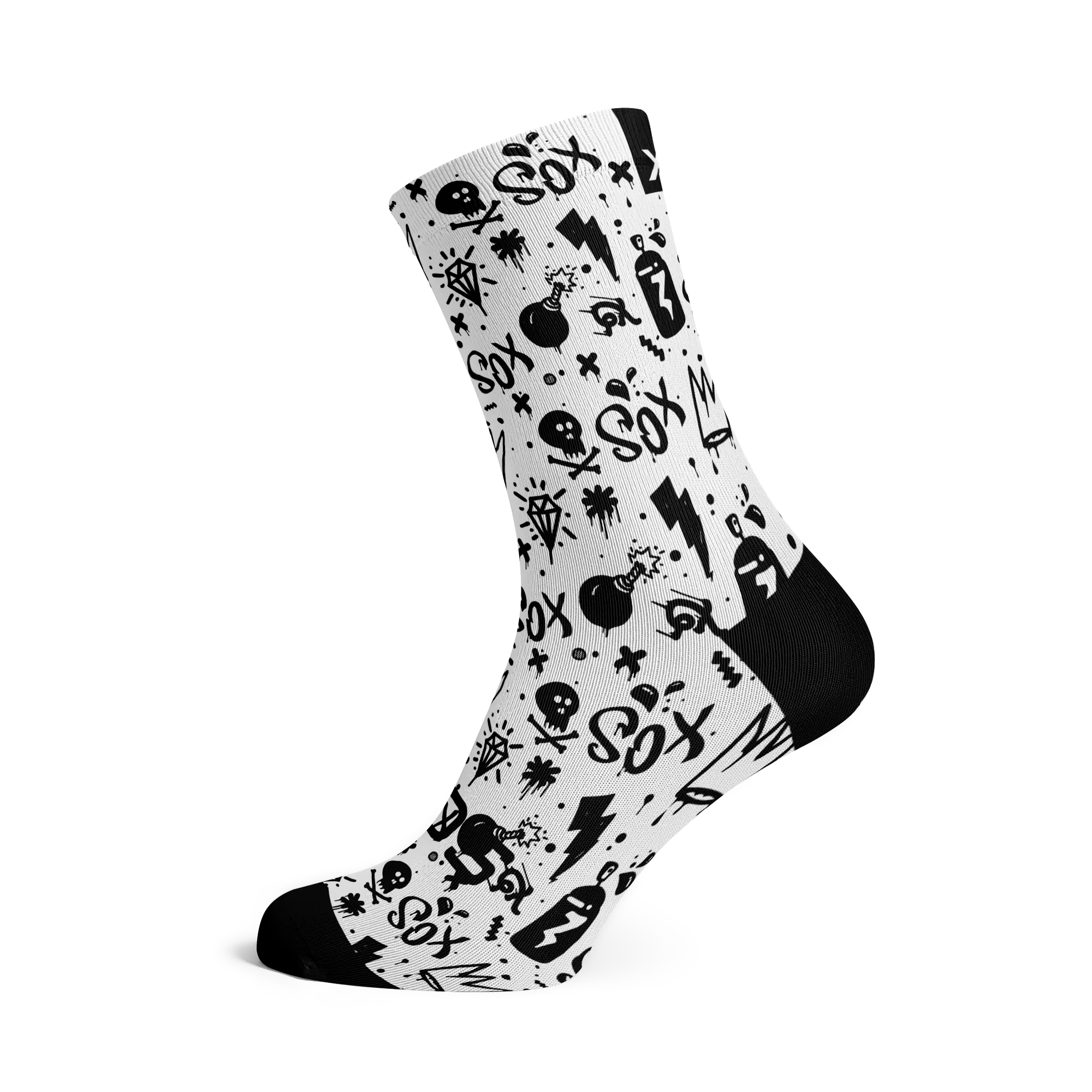 SOX Doodle White Crew Socks