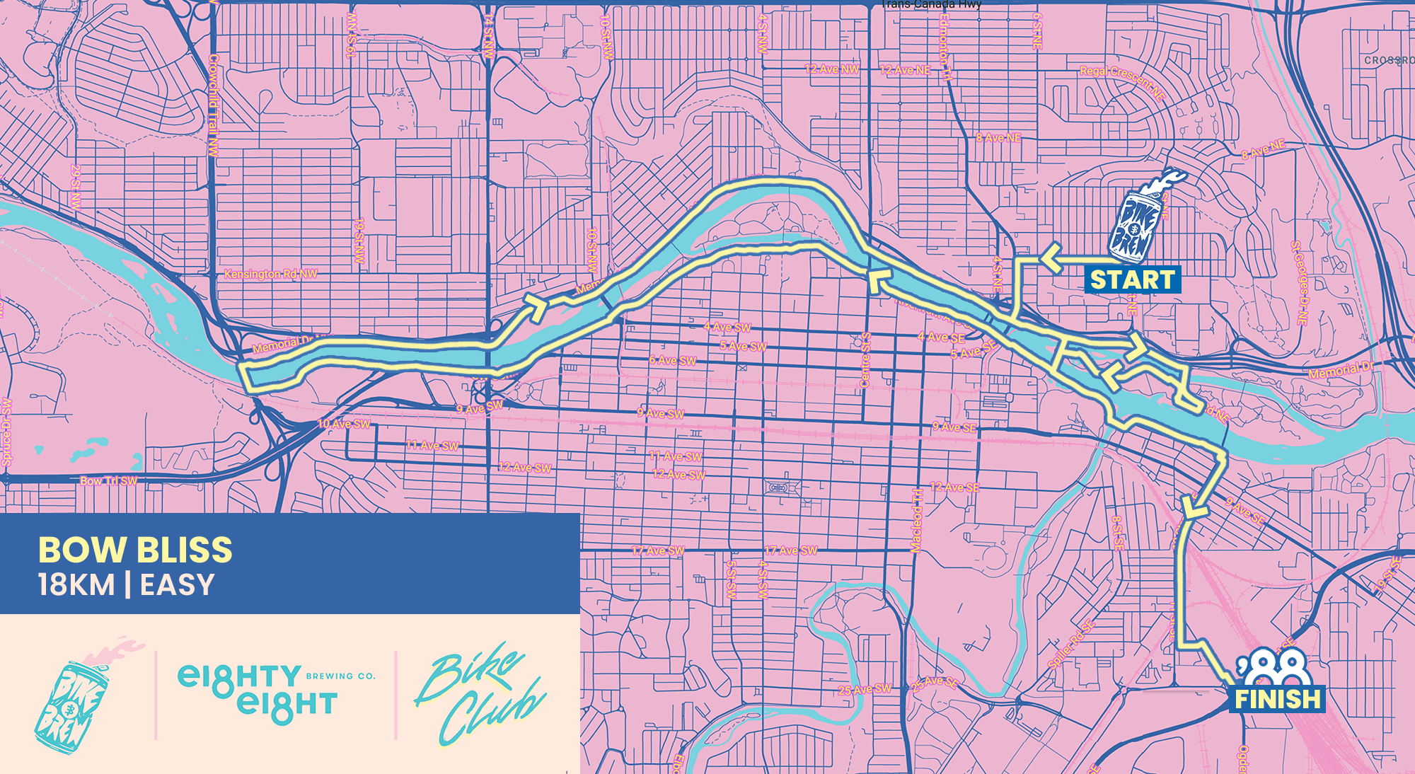 Bike and Brew Bike Club Map Route called Don's Revenge in Calgary, Alberta, Canada for June 24th, 2026