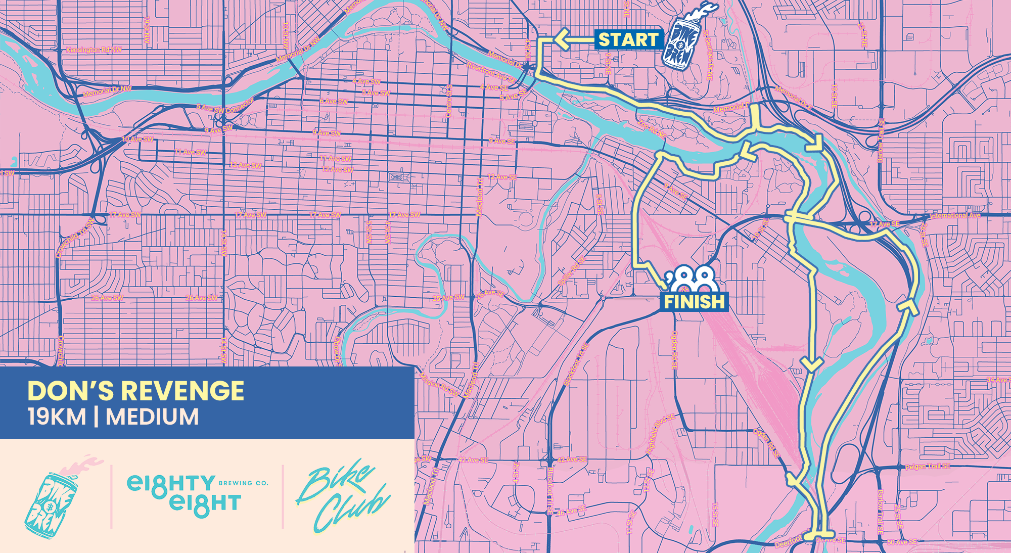 Bike and Brew Bike Club Map Route called Don's Revenge in Calgary, Alberta, Canada for June 24th, 2026