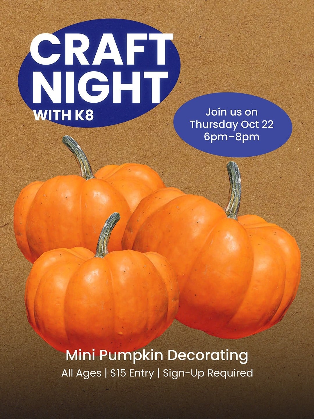 BIKE AND BREW Craft Night With K8 - Mini Pumpkin Decorating