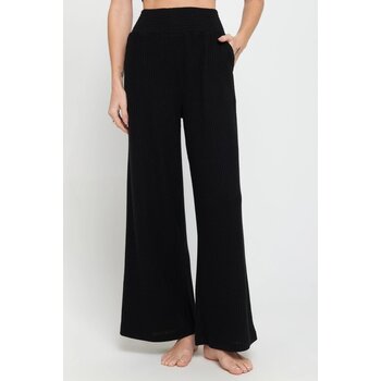 White Wide Rib Elasticated Waist Wide Leg Sweatpants