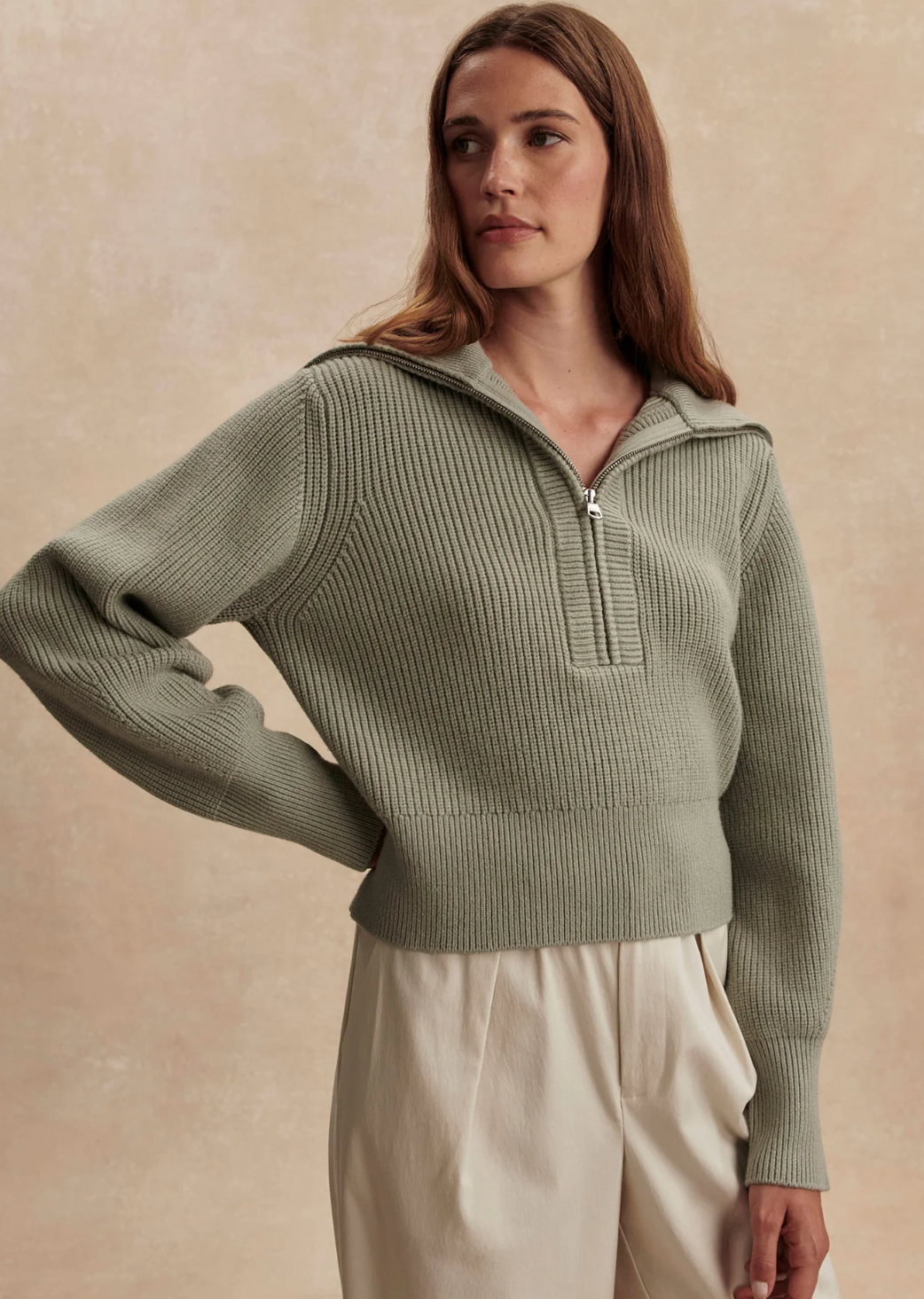 Varley Maura Half Zip Rib Knit