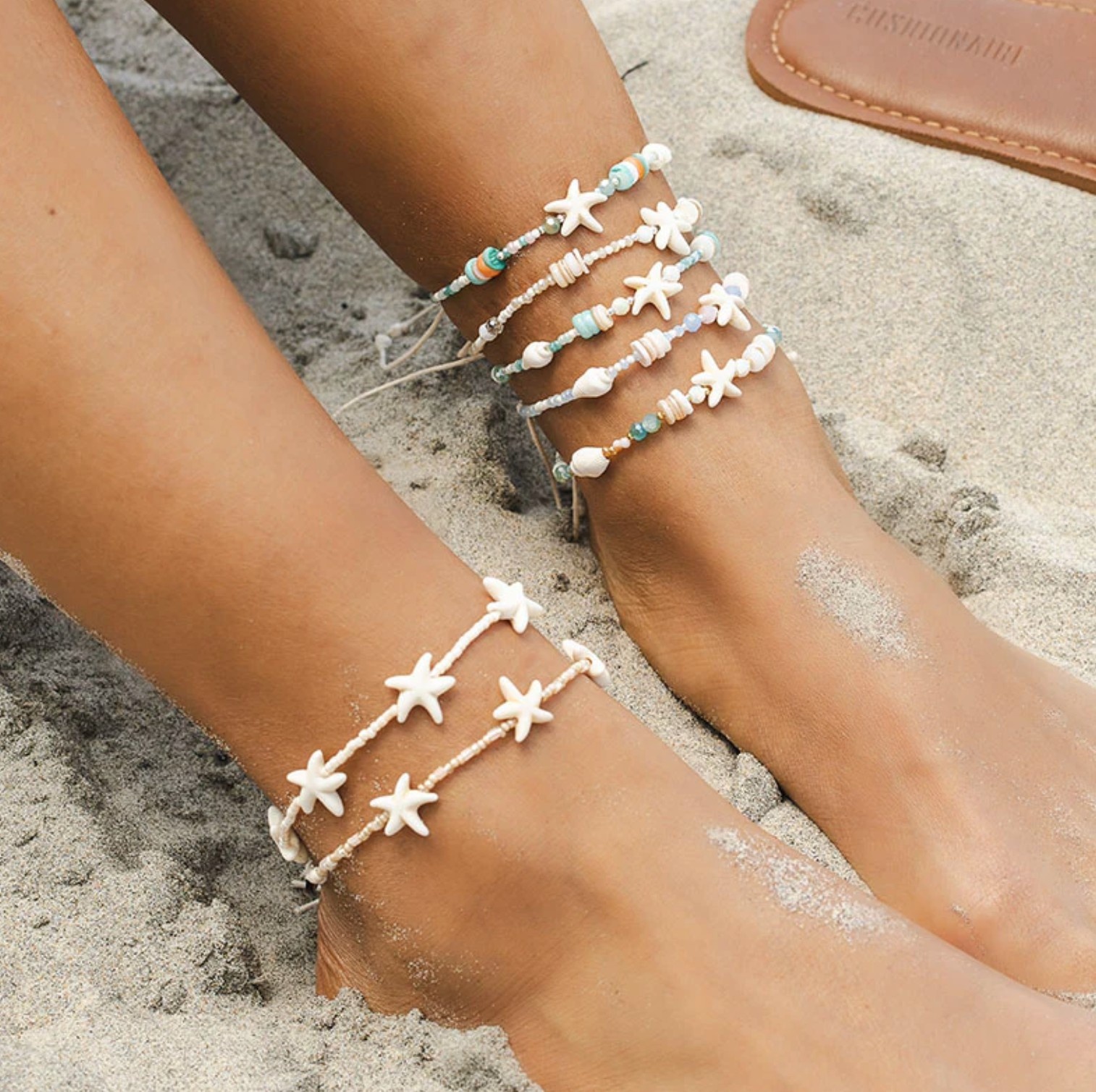 White Seastar Seedbead Anklet