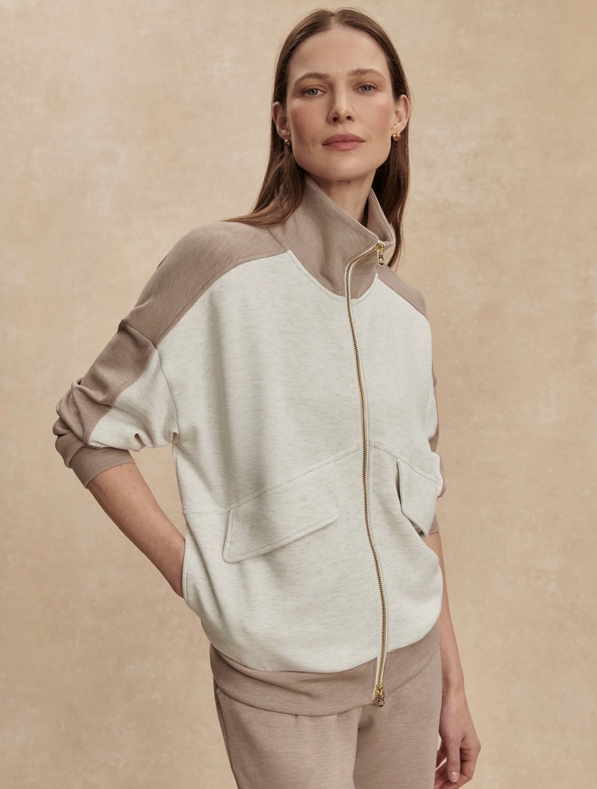 Varley Garcia 2 Tone Zip Through Sweat