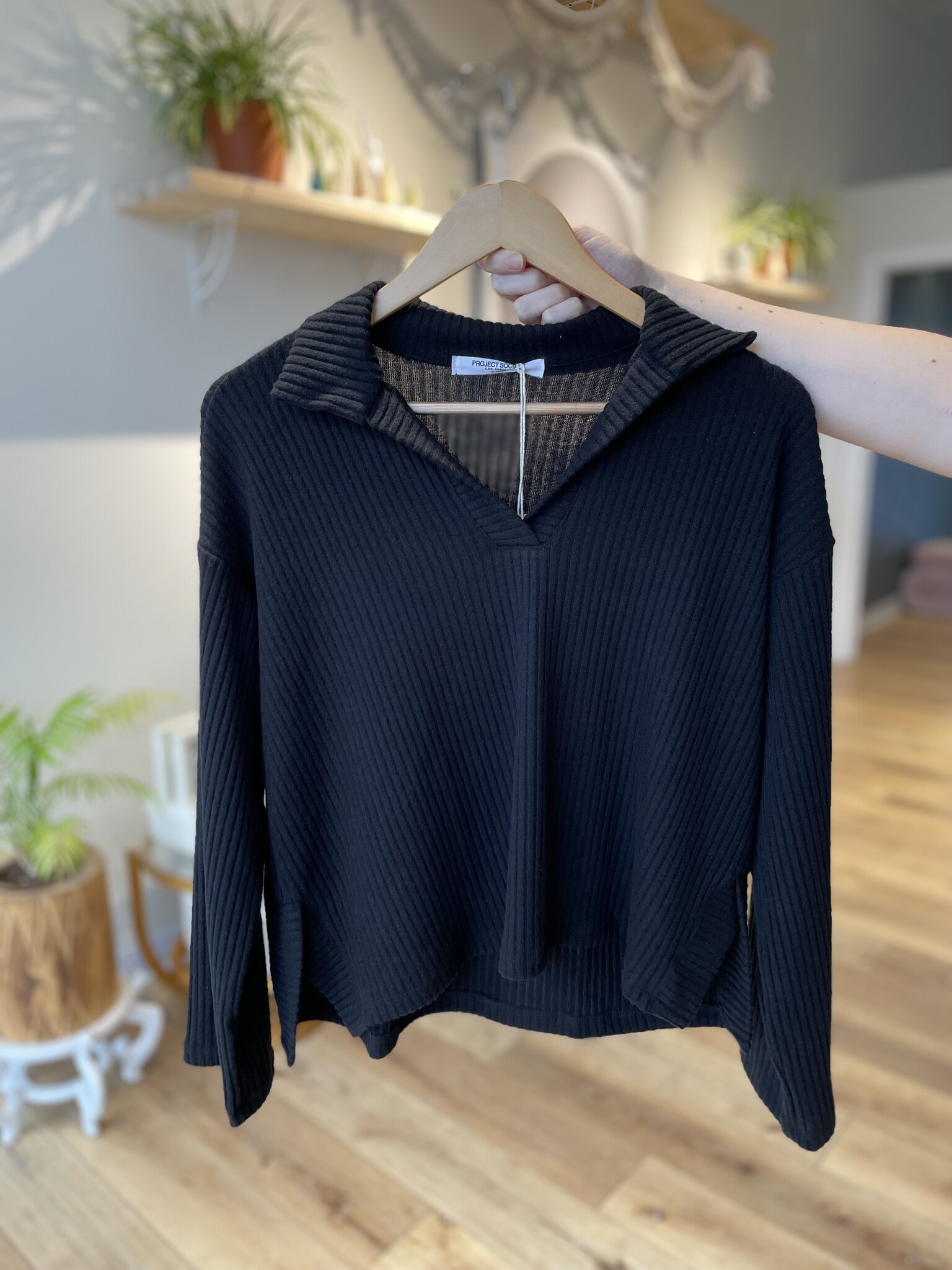 Project Social T Shea Brushed Rib Collared Pullover