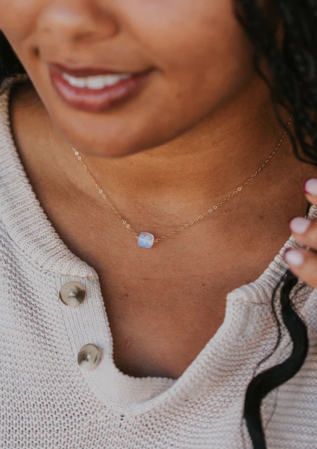 Hello Adorn Moonstone Cushion Necklace