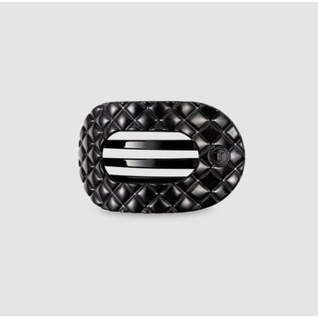Teleties Jet Black Quilted Small Flat Round Hair Clip