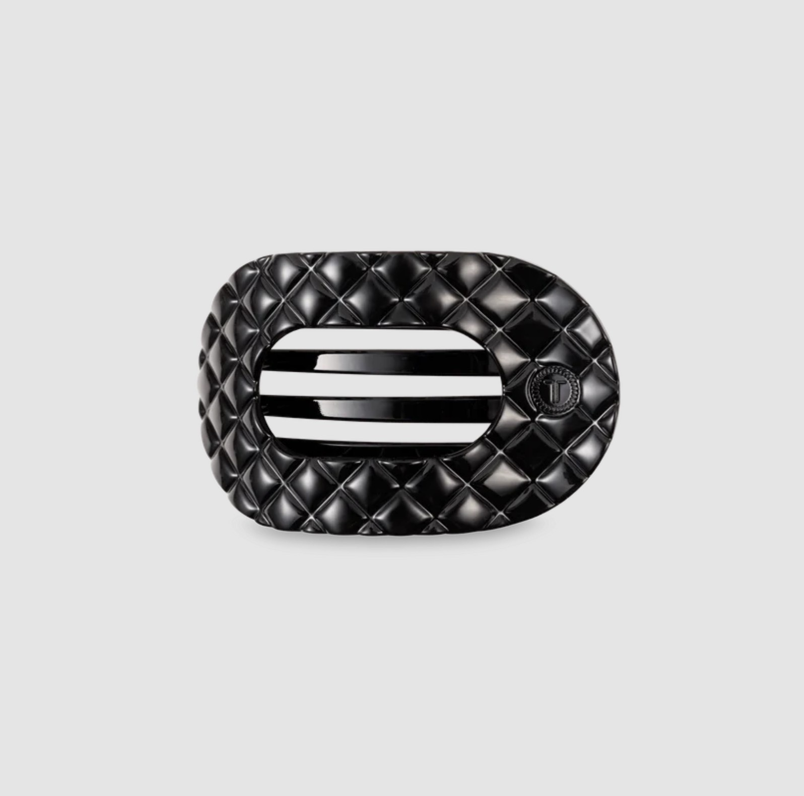 Teleties Jet Black Quilted Small Flat Round Hair Clip