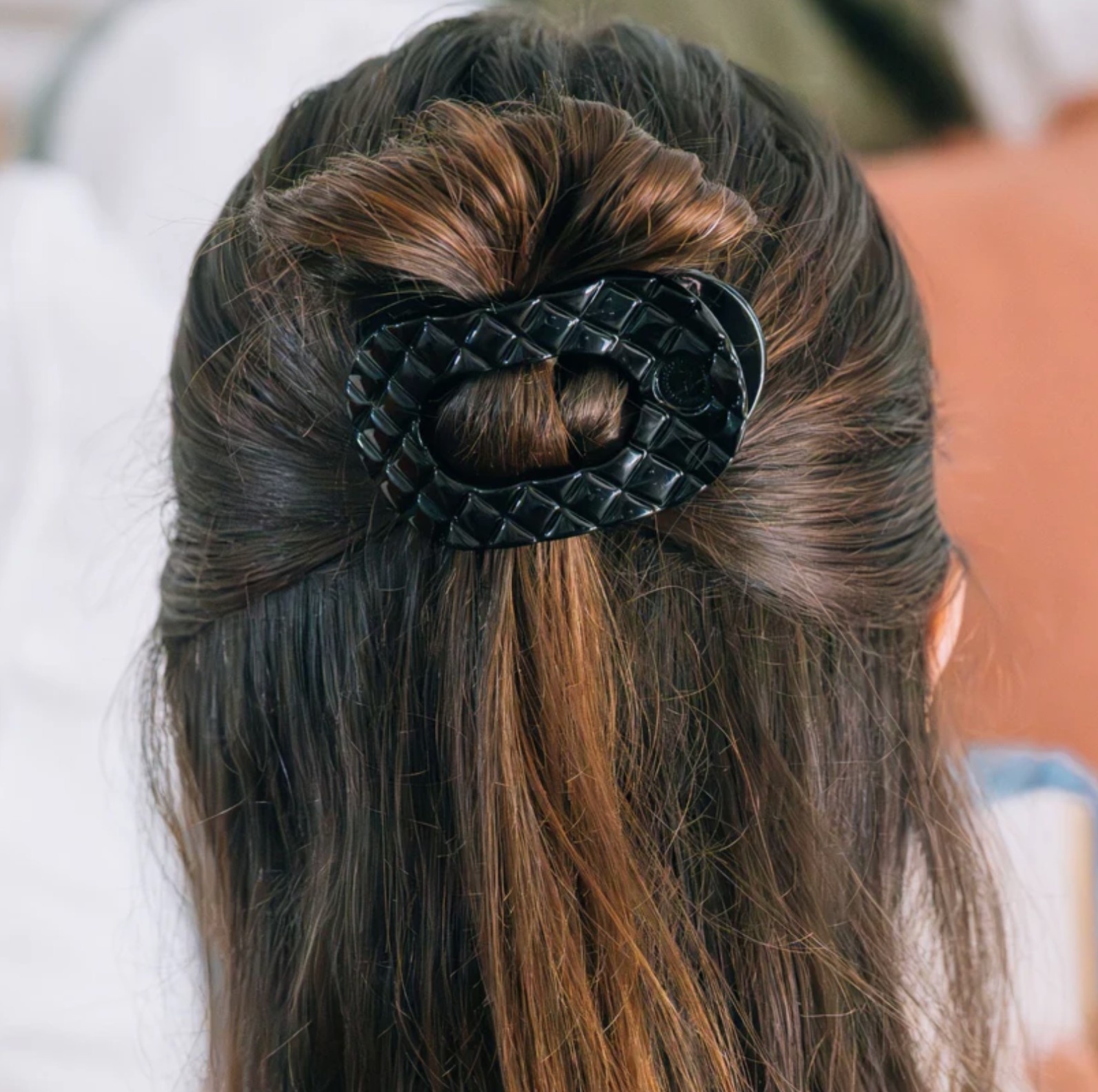 Teleties Jet Black Quilted Small Flat Round Hair Clip