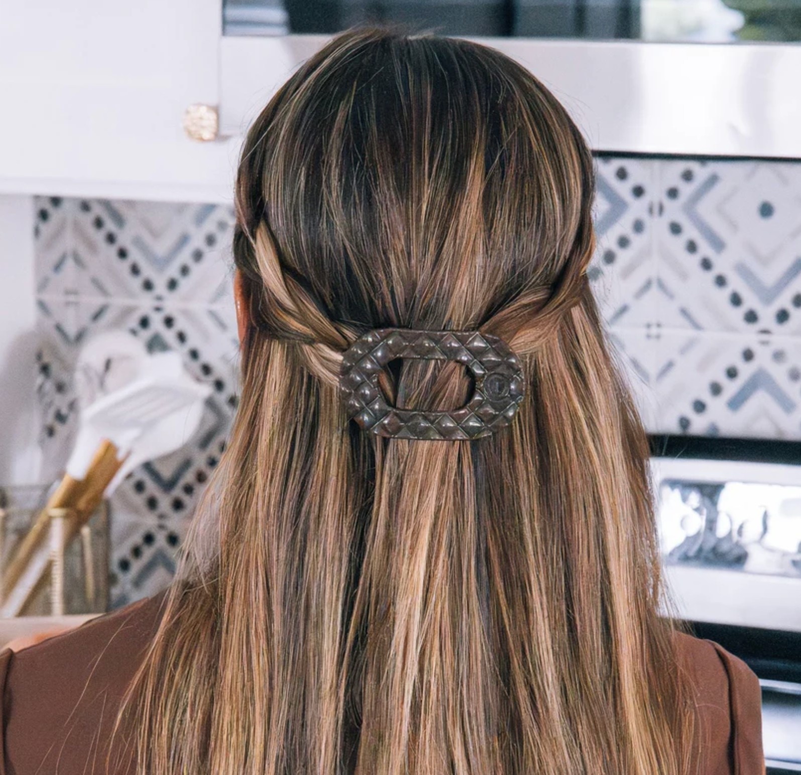 Teleties Truly Taupe Quilted Small Flat Round Hair Clip